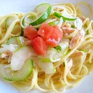 ツナ缶と残り野菜の簡単冷製パスタ♪